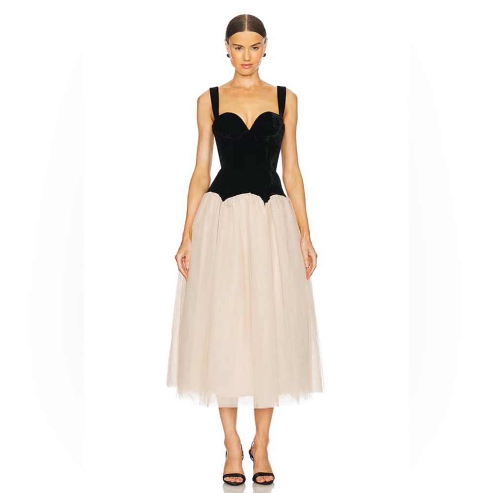 NWT LPA Estella Midi Dress in Black & Tan